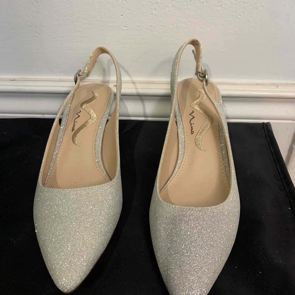 Elegant Silver Glitter Slingback Heels